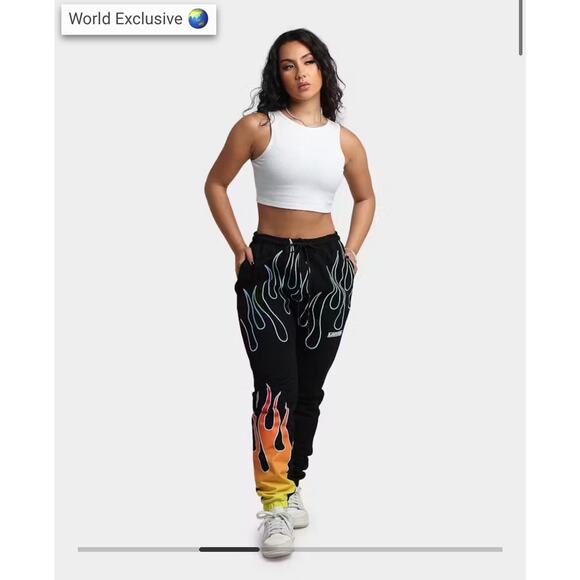 Culture Kings Loiter Track Pants Womens XS Jogger Streetwear Flames Heavyweight - Picture 3 of 16